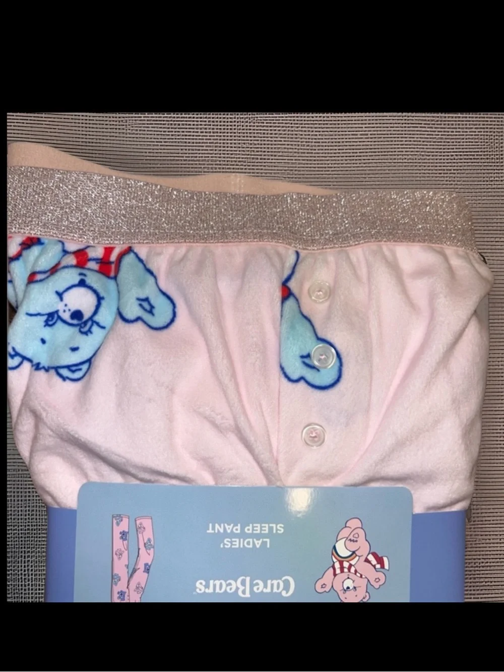 Care Bears Pink & Blue Ladies' Sleep Pants Sparkle Waistband Adorable Pajama
